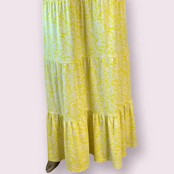 Michael Kors Sleeveless Floral Tiered Maxi Sundress Stretch Size S Yellow White - Picture 5 of 16